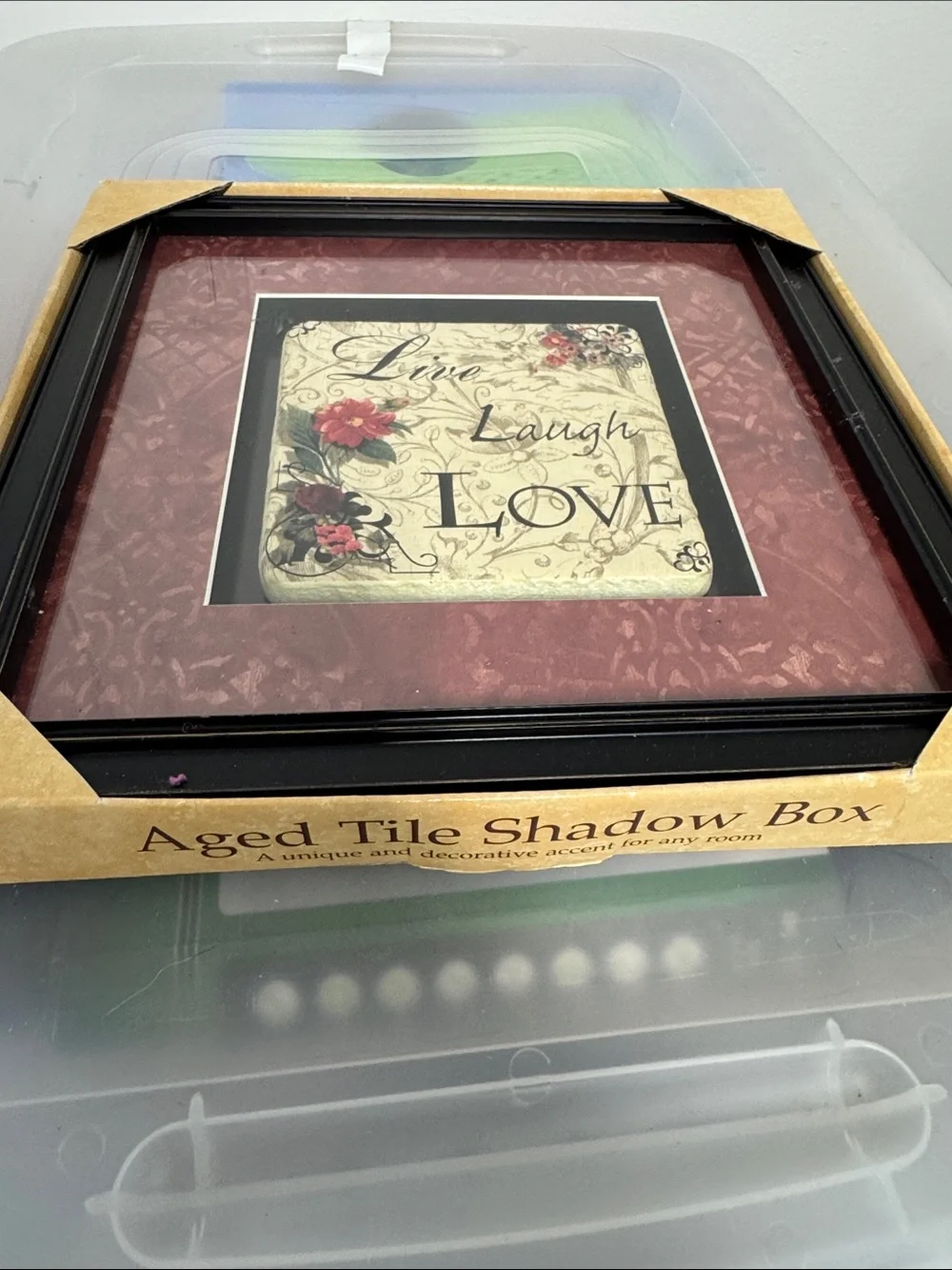 Live Laugh Love Wall Art frame aged tile shadow box